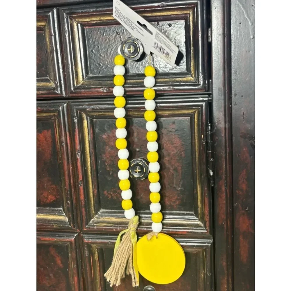 New Lemon Wooden Bead Garland - yellow & White